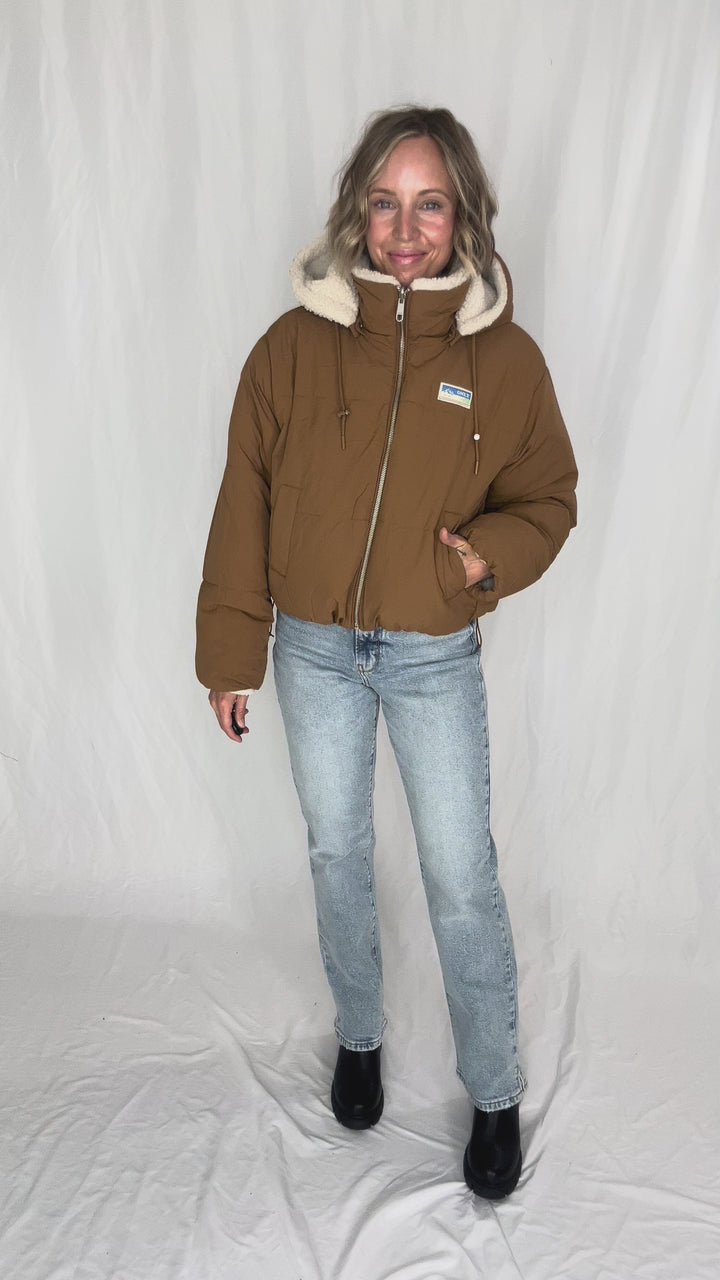 ONLY Marianna Reversible Sherpa Puffer Jacket- TOASTED COCONUT