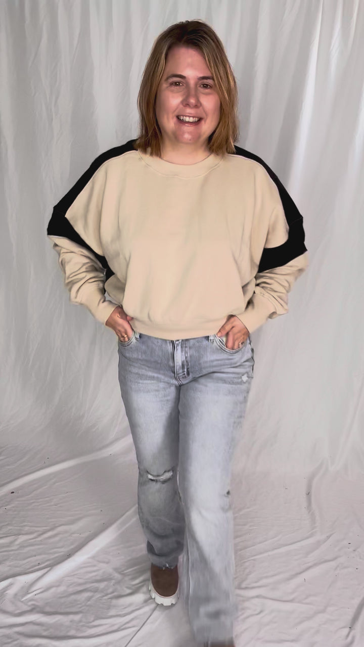 MONO B Bono Waist Length Pullover- BONE/BLACK