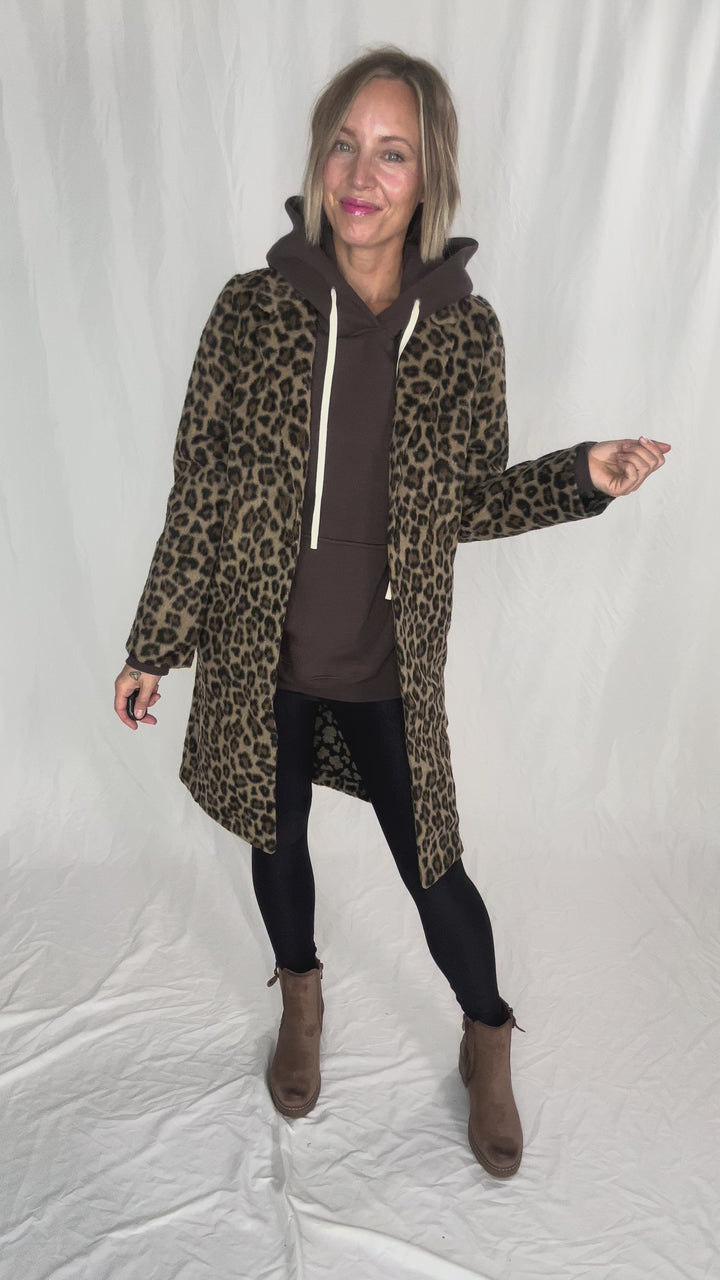 Casey Longline Jacket- BROWN LEOPARD