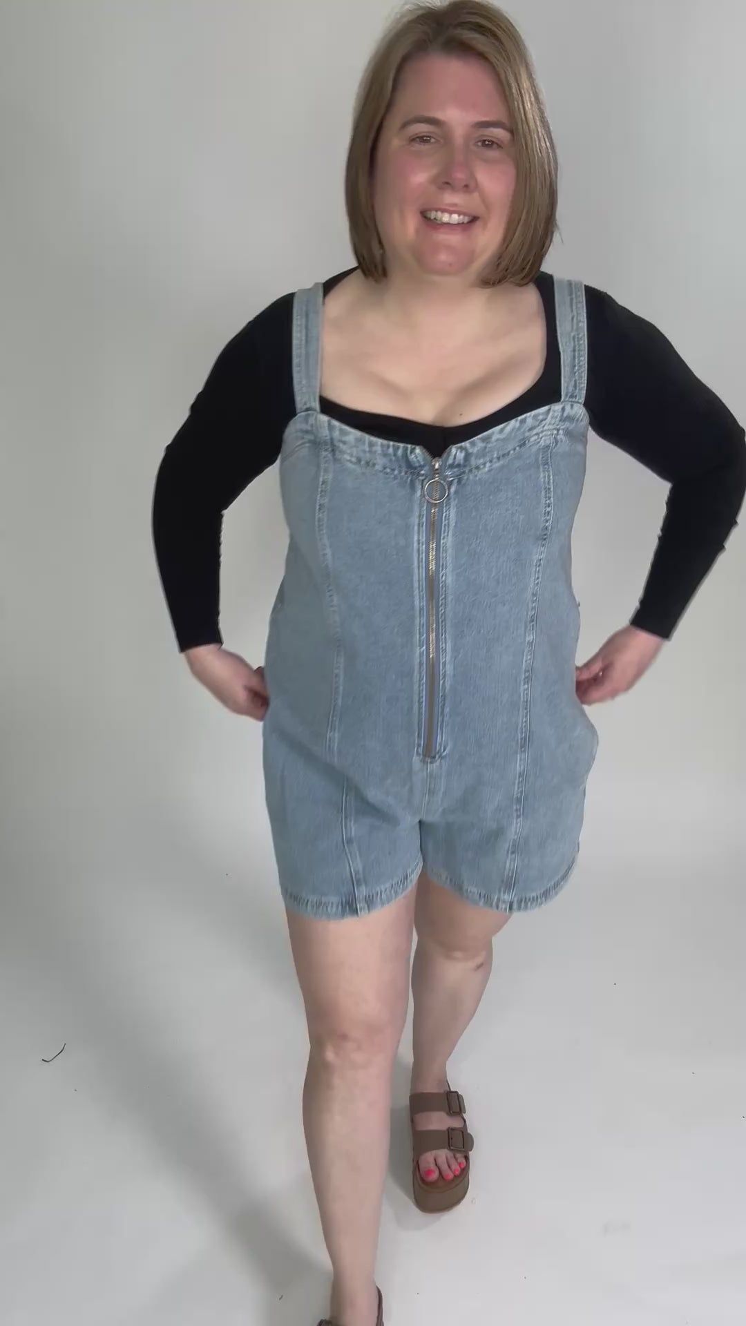 Elsie Denim Zippered Romper- DENIM-FINAL SALE