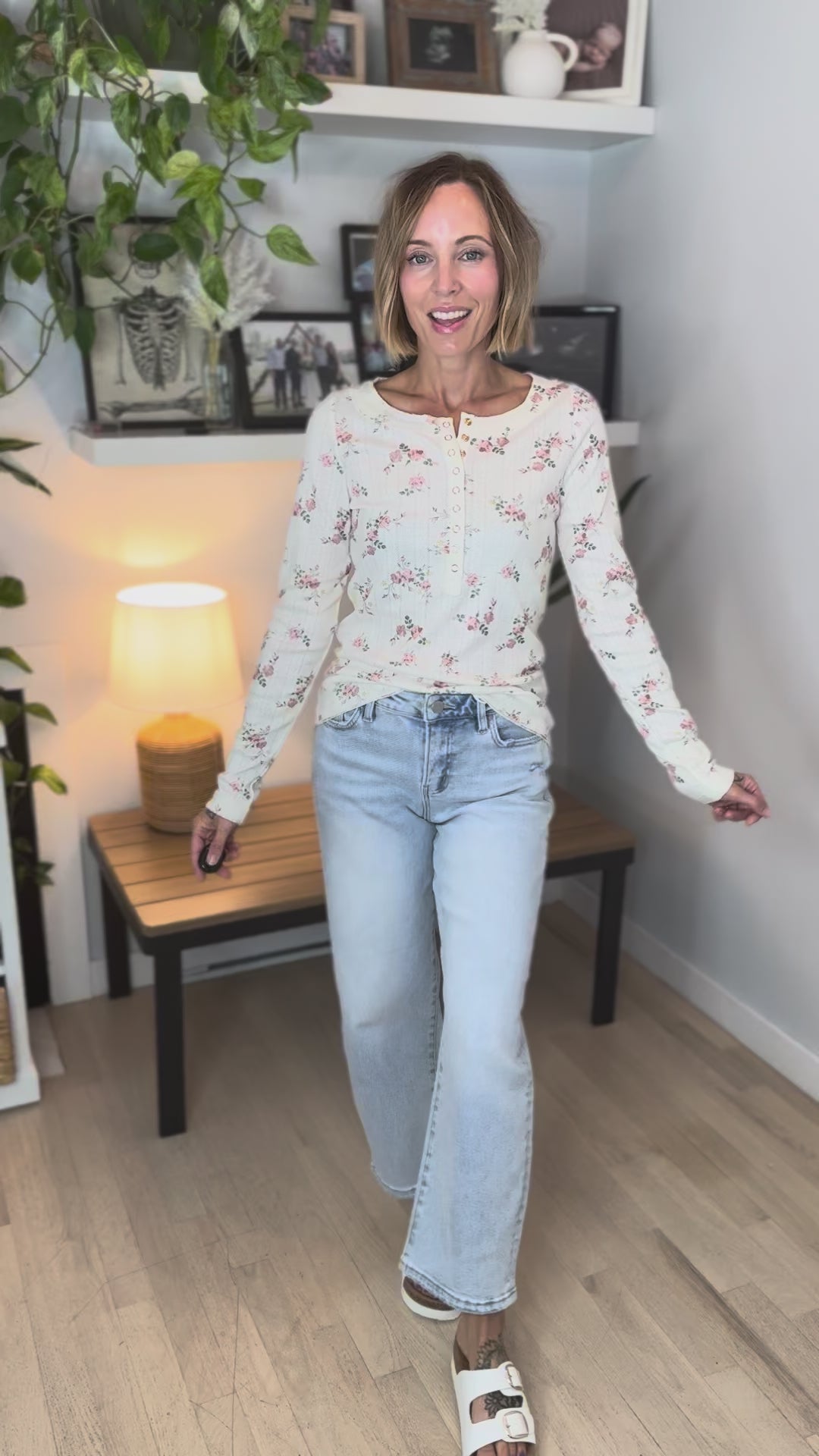Tropez FloraL Henley- DUSTY ROSE