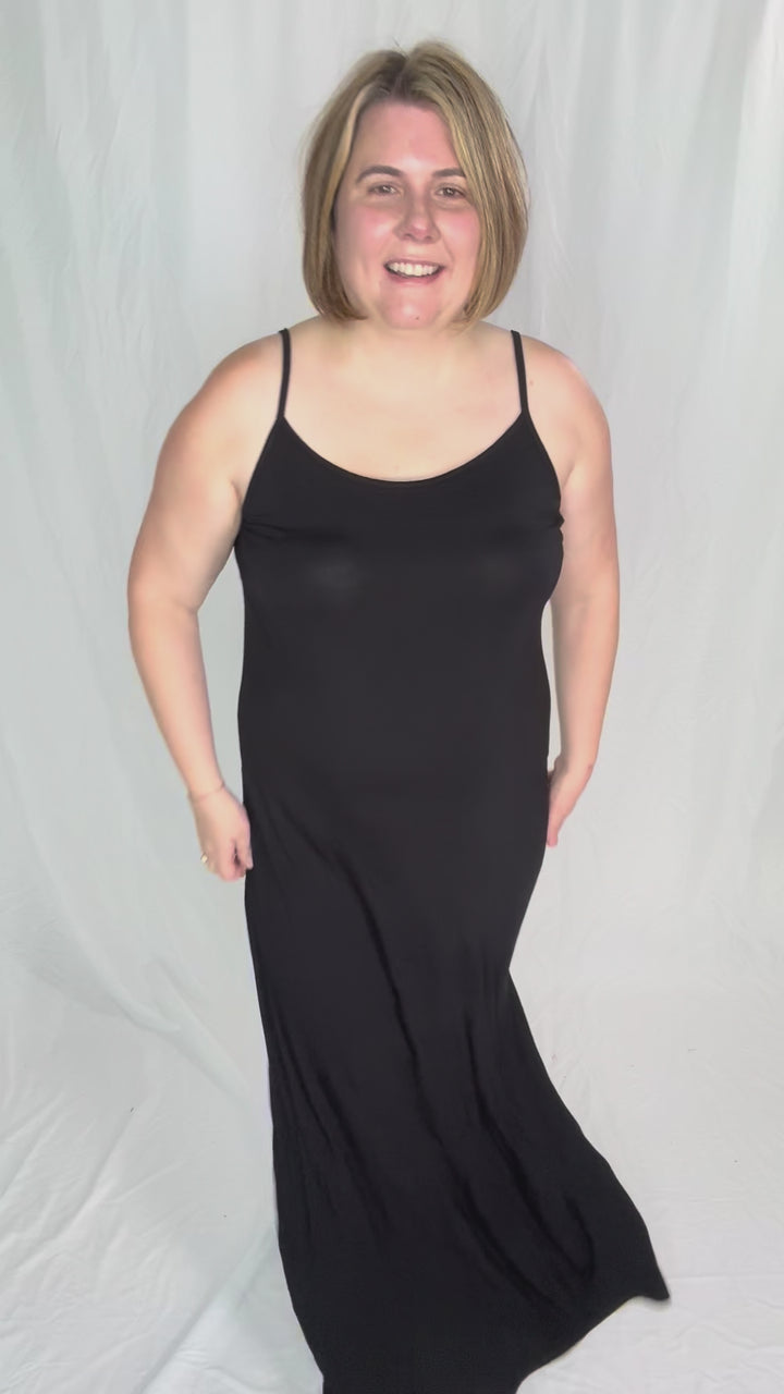 Sandy Bamboo Spaghetti Tank Maxi Dress- BLACK-FINAL SALE