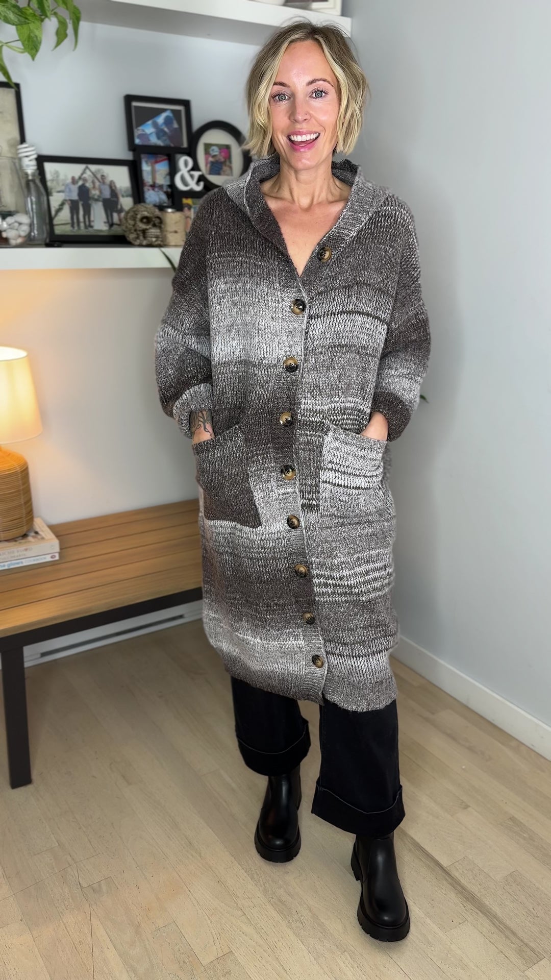Story Time Marled Hooded Cardigan- CHOCO MULTI